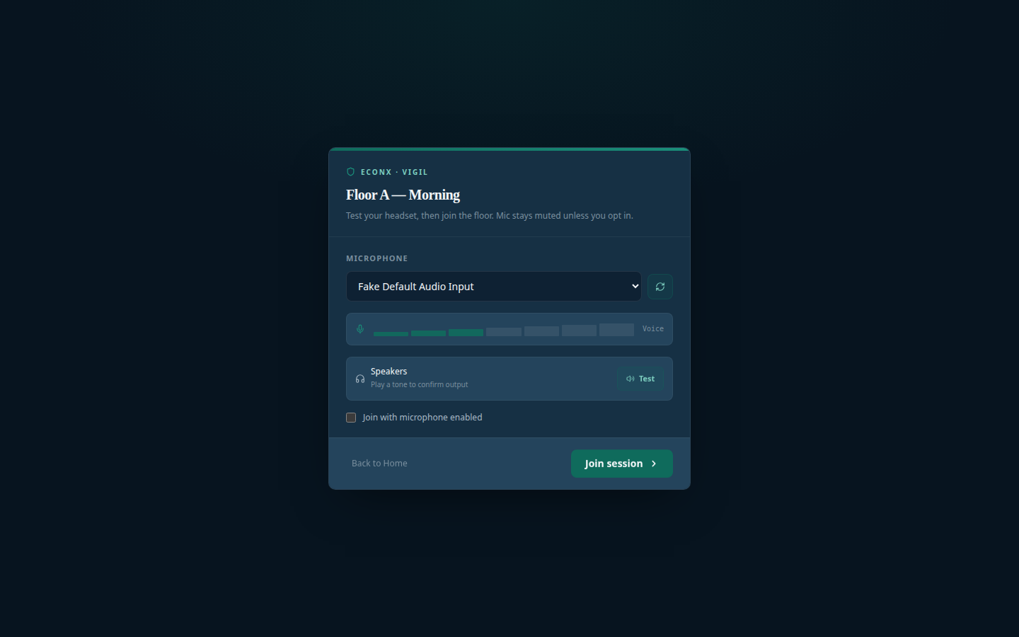 Pre-join headset check before entering a session