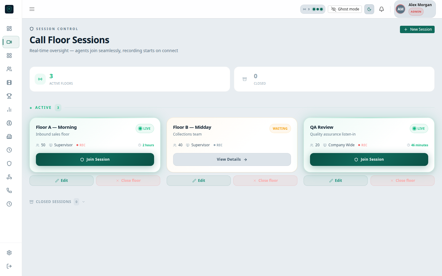 Call floor sessions — join live floors